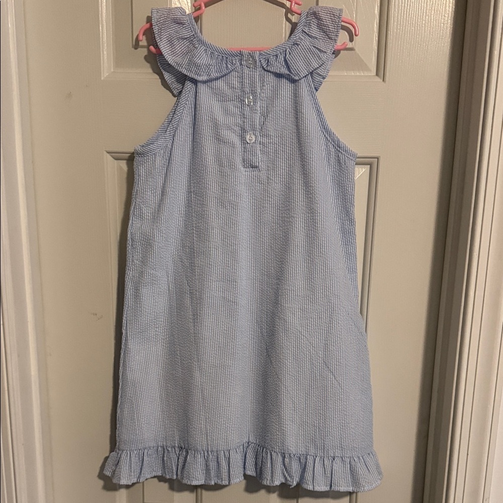 Stitchy Fish Blue Sleeveless Kids Dress with Red Apples - Picture 8 of 12